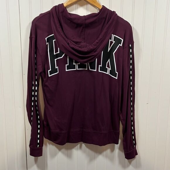 PINK burgundy cowl neck graphic hooded long sleeve pullover sweatshirt - Picture 7 of 7